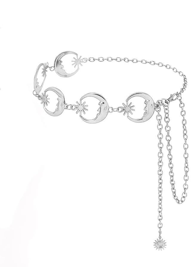 PALAY Woman Waist Belt Moon Star Metal Chain Belt for Women Stylish Ladies Belly Belt Accessories for Blazer, Suit, Dress, Jeans, Gown (Silver) PALAY Woman Waist Belt Moon Star Metal Chain Belt for Women Stylish Ladies Belly Belt Accessories for Blazer, Suit, Dress, Jeans, Gown (Silver)
